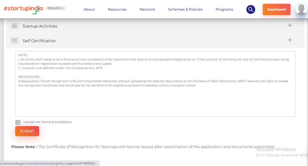 Startup India Certificate