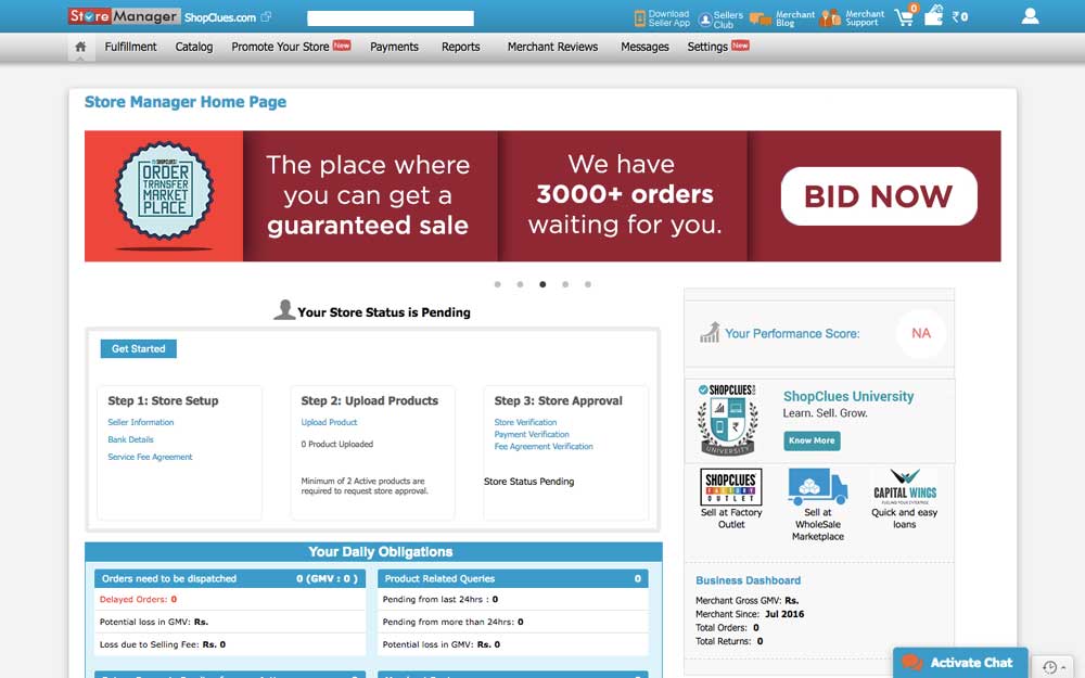 Shopclues Seller Dashboard