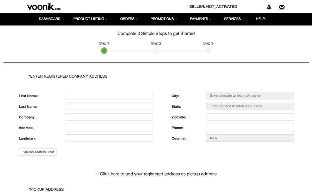 Voonik Seller Registration Step 2