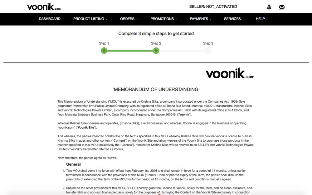 Voonik Seller Registration Step 3