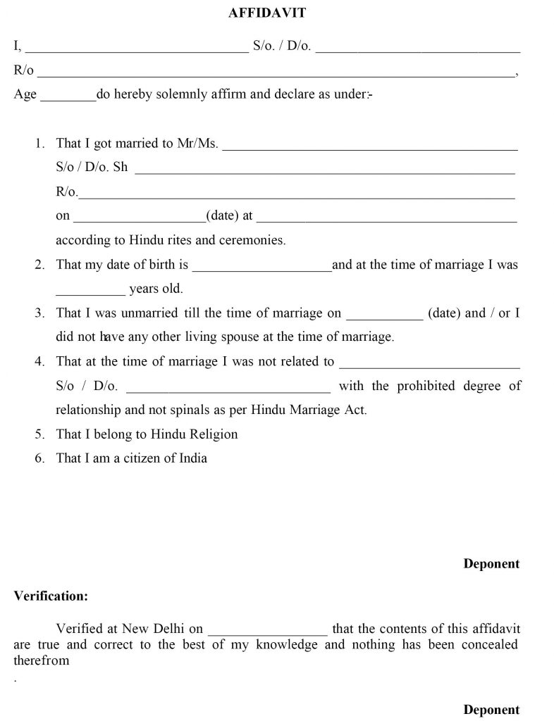 Delhi Marriage Certificate Affidavit