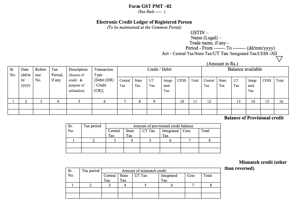 Electronic Credit Ledger Format