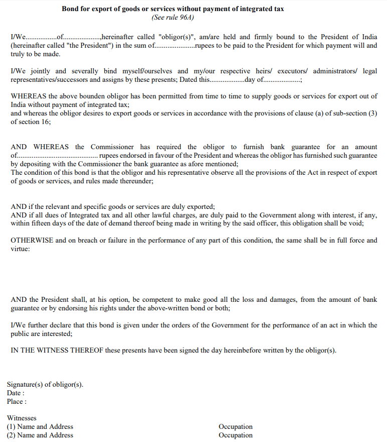GST Export Bond Format