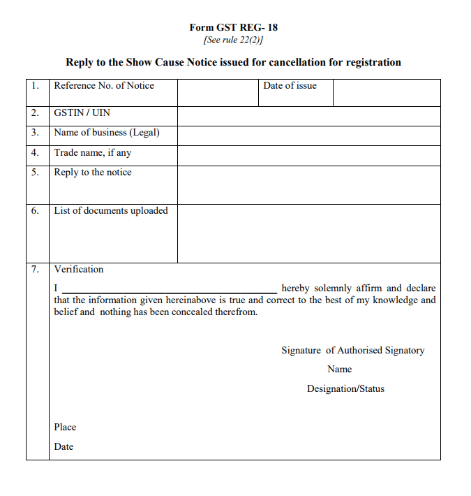 Form GST REG-18