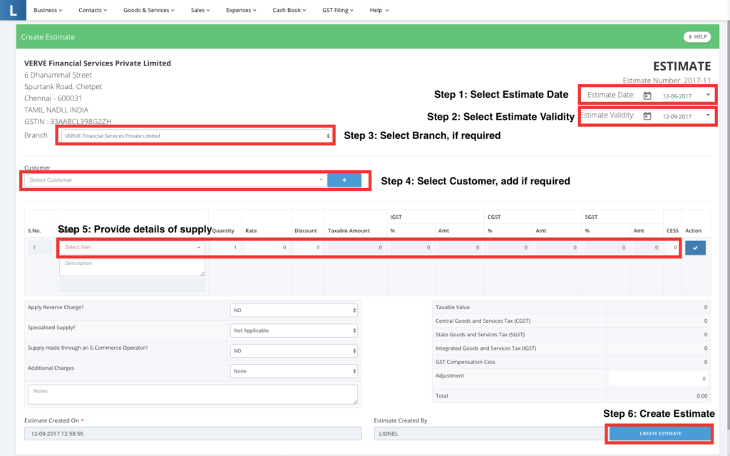 Creating a GST Estimate on LEDGERS GST Software