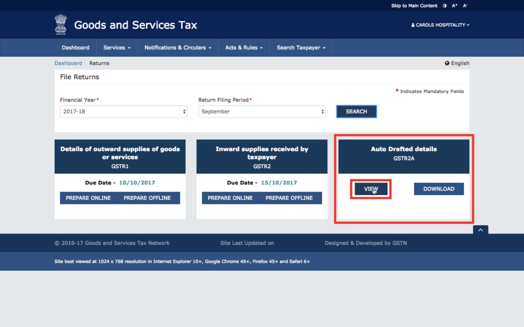Step 3 - Verify the Auto Drafted GSTR2A