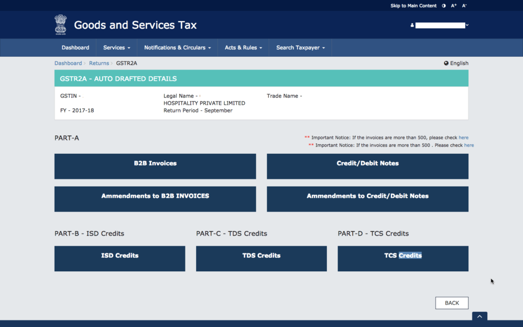 Step 4 - GSTR2A dashboard