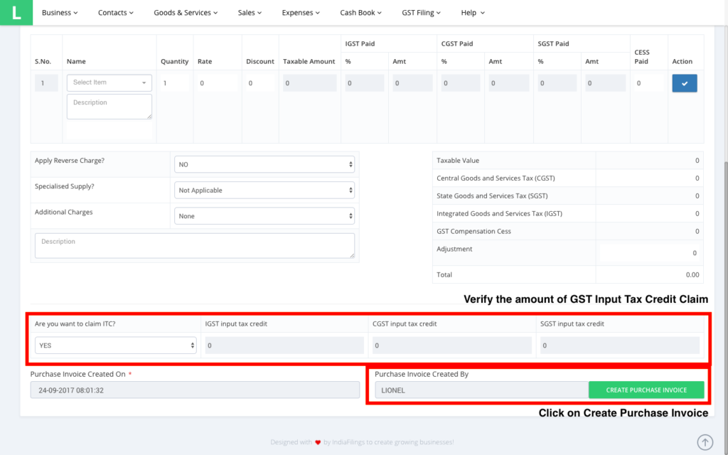 Verify Input Tax Credit