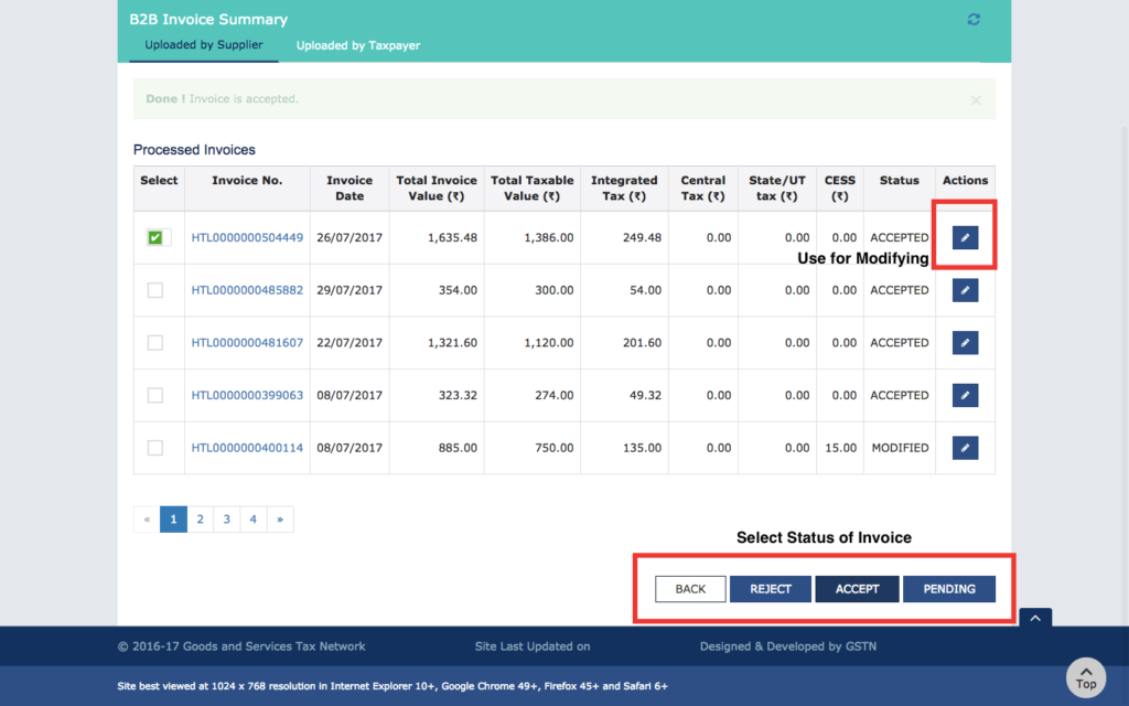 Updating Status of Invoice