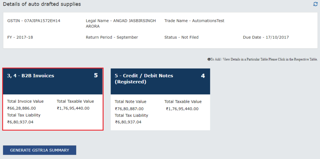 Step 3- View GSTR 1A B2B Invoices