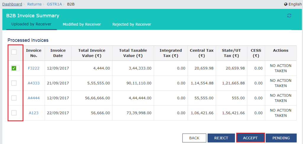 Step 4- Take Action on GSTR 1A