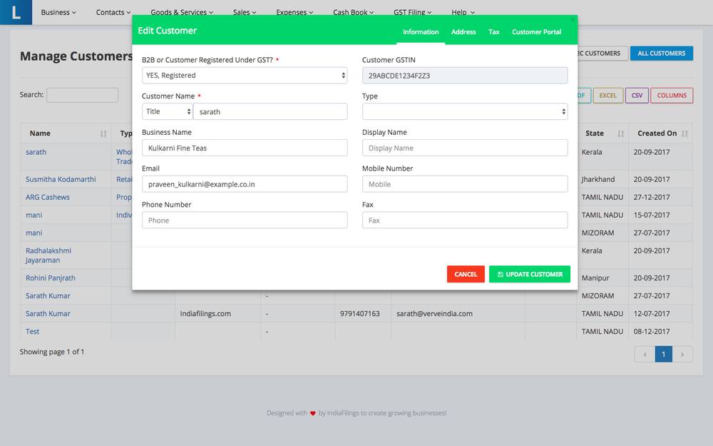 Edit Customer - LEDGERS Software