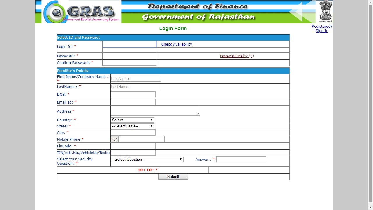 Login-Form-Rajasthan-Property-Registration