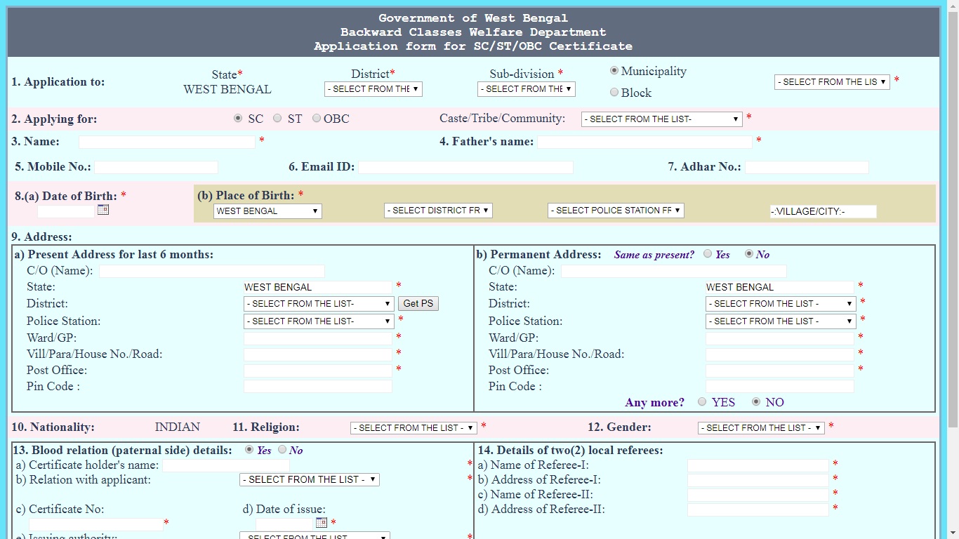 West-Bengal-Caste-Certificate-Application-Form