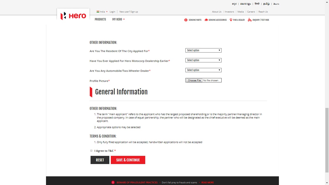 Hero MotoCorp Franchise Dealership Application Form. 2