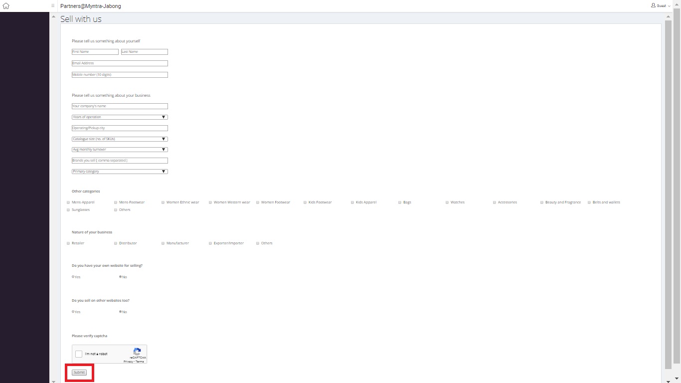 Myntra Registration Application Form