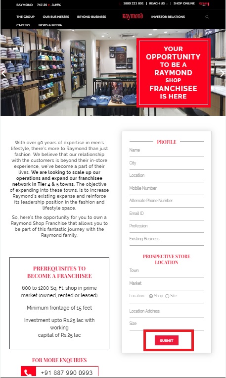 Raymond Franchise Application Form. 2