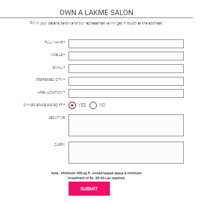 Application Form Lakme Franchise