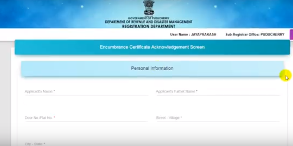 Puducherry-Encumbrance-Certificate-Application-Form