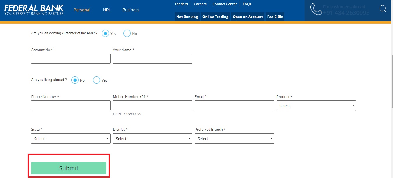 Step 6- Federal Bank Current Account