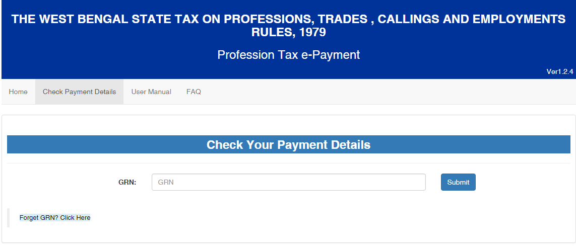 West Bengal Professional Tax- Check Payment Details