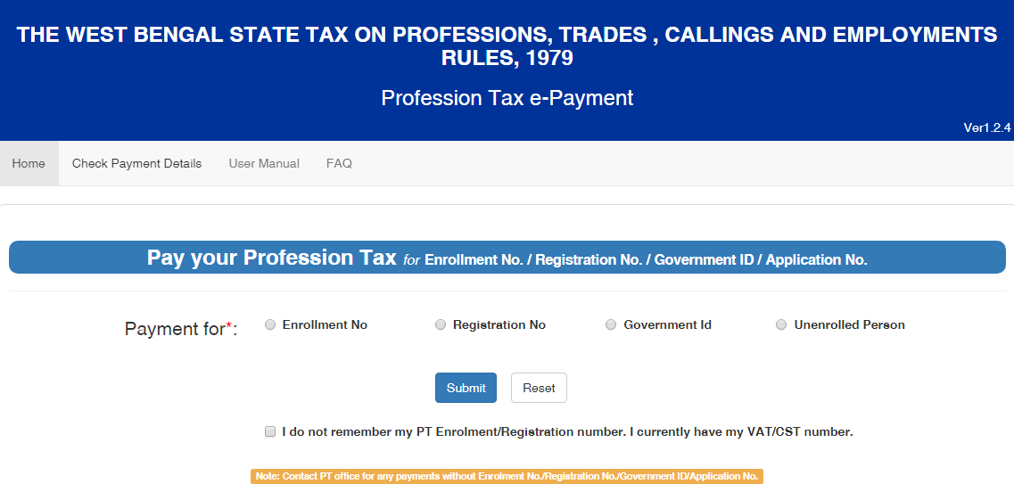 West Bengal Professional Tax- e-Payment
