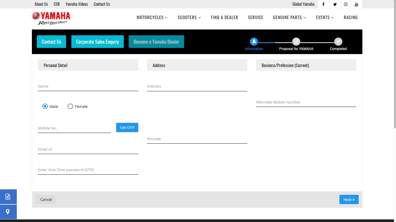 Yamaha Online Dealership Application Form. 2