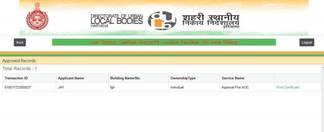 Haryana-Fire-License-Printout