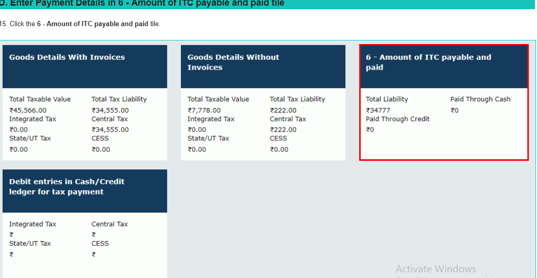 Amount of ITC Payable and Paid