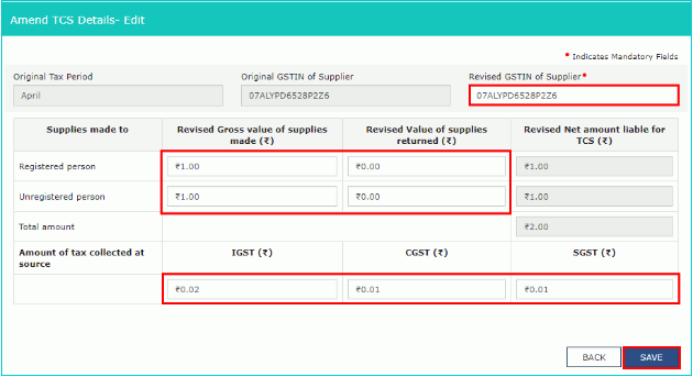 Details entered and saved