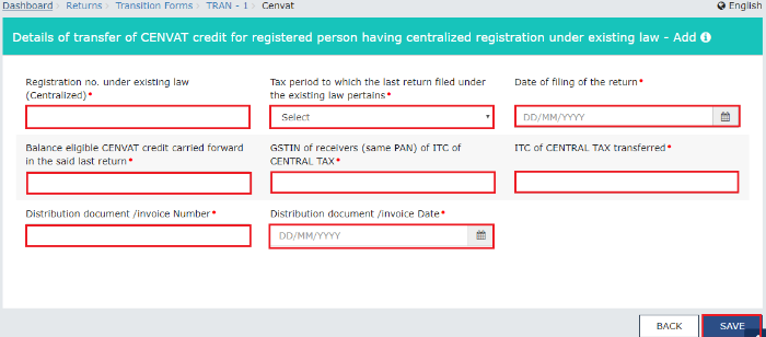 Details of Cenvat Credit