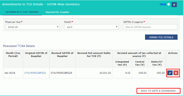 Form GSTR-8 Dashboard