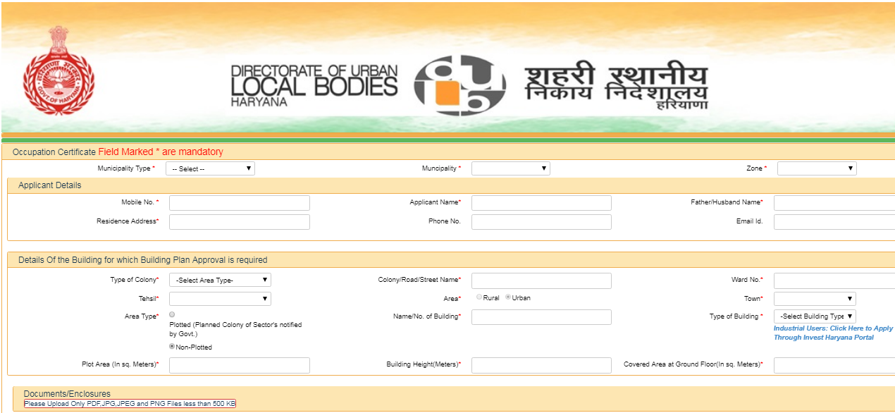 Haryana Occupancy Certificate - Application