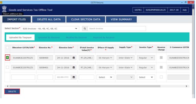 Image 16 Modify GSTR 1 Return File Using Returns Offline tool