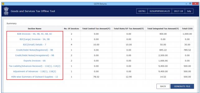 Image 9 Modify GSTR 1 Return File Using Returns Offline tool