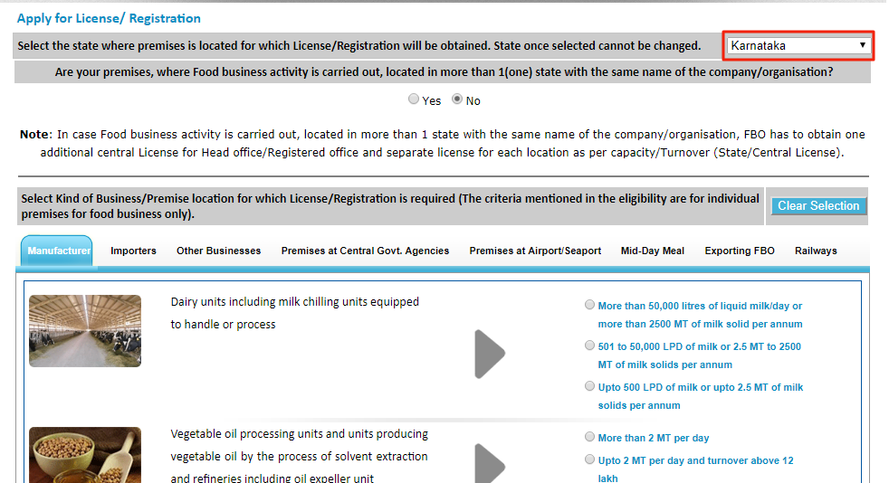 Karnataka FSSAI Registration and License - Apply for License or Registration