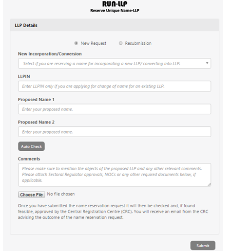 RUN LLP Process Reengineering of LLP Incorporation Forms