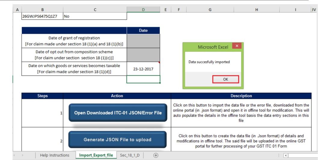 Step 10- Form GST ITC-01 Offline Tool