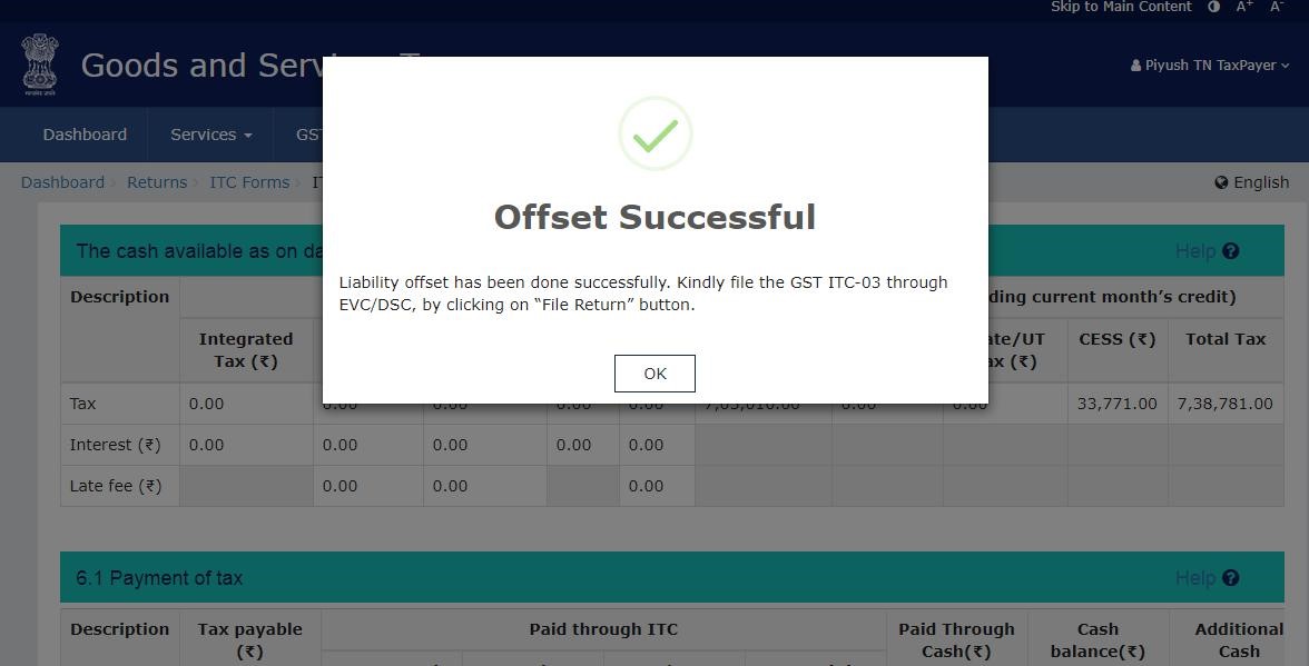 Step 10- Offline Filing of Form GST ITC-03
