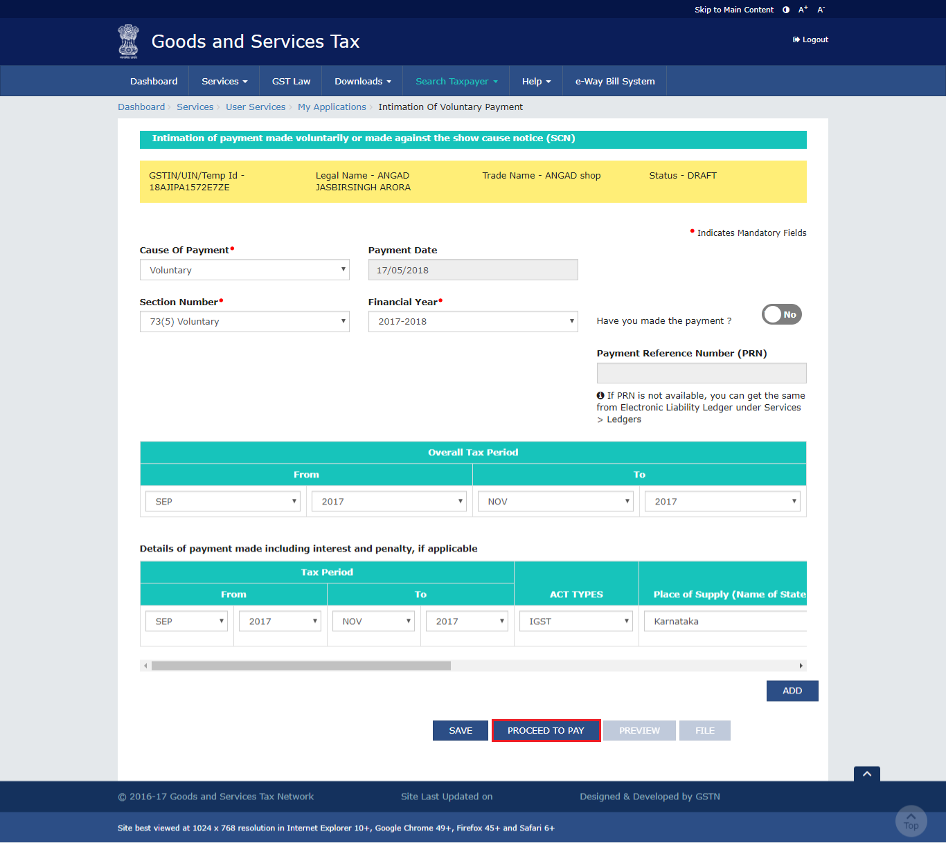 Step 10-Voluntary Payment of GST