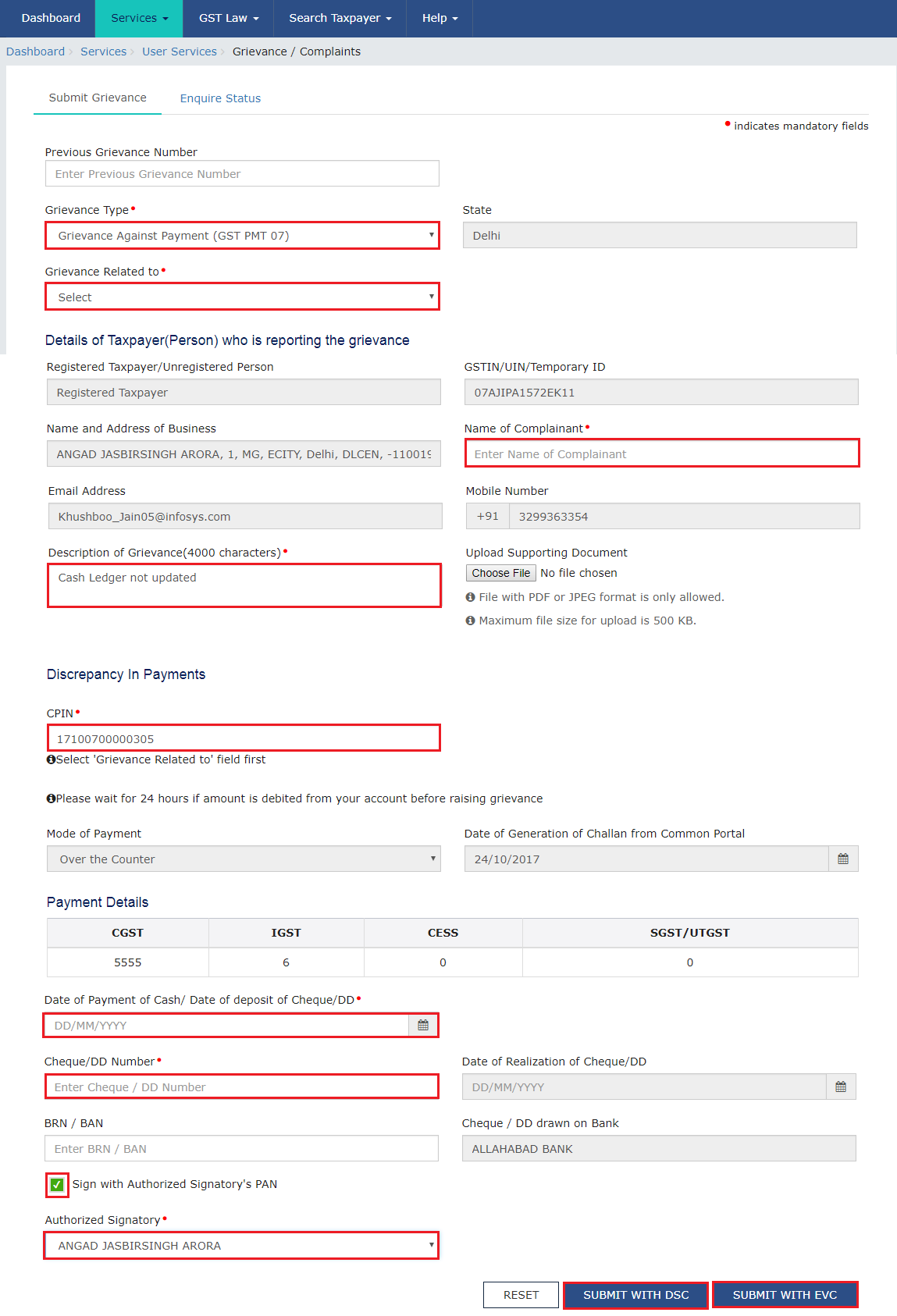 Step 11- Filing GST Payment Related Grievances