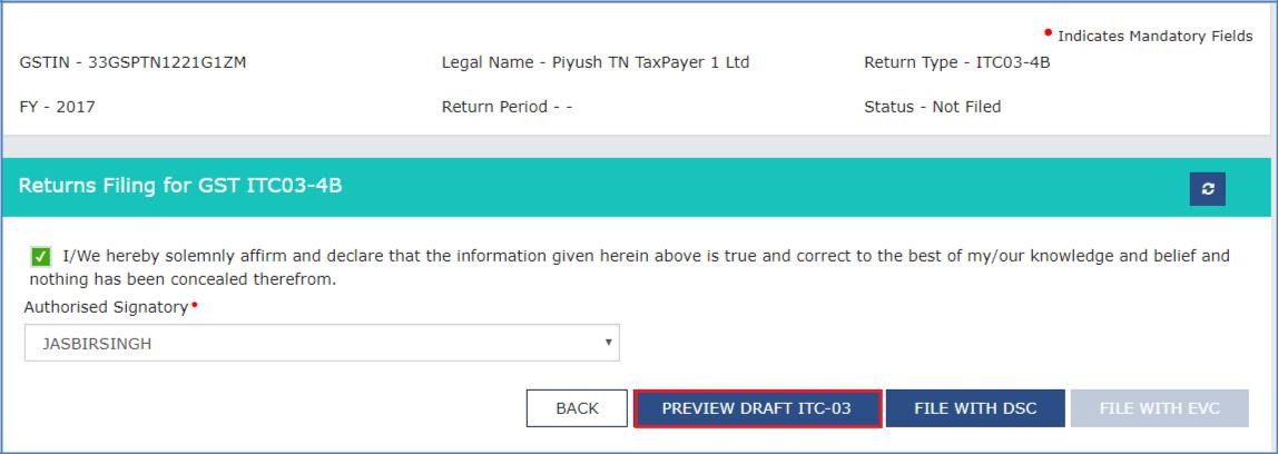 Step 13- Offline Filing of Form GST ITC-03