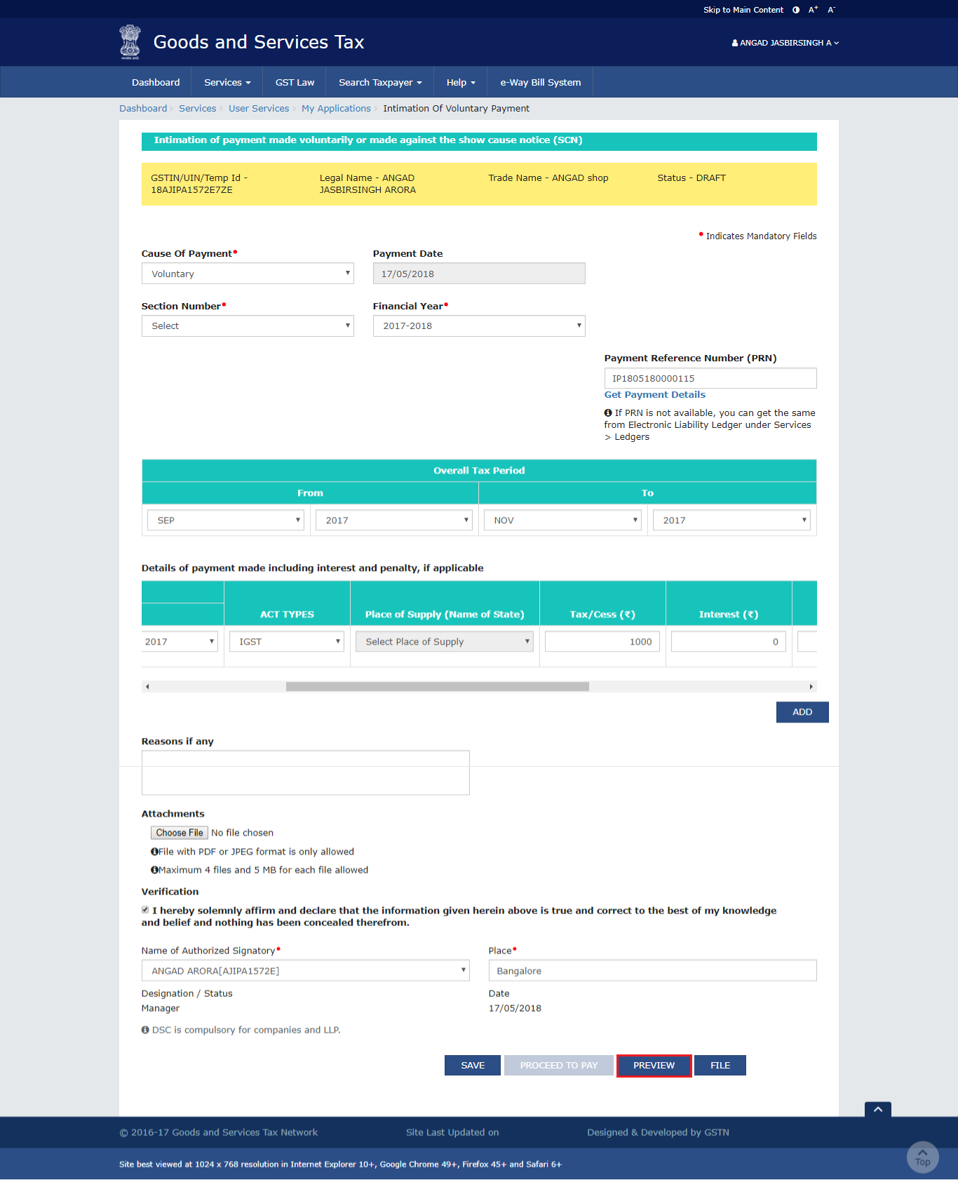 Step 13-Voluntary Payment of GST