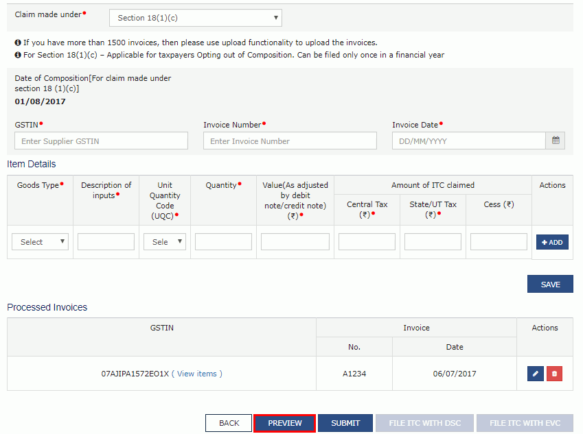 Step 17-GST Form ITC-01