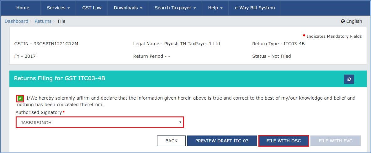 Step 17- Offline Filing of Form GST ITC-03