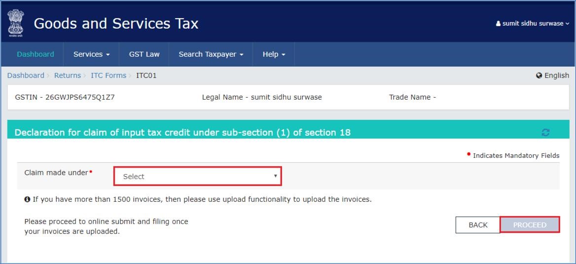 Step 18- Form GST ITC-01 Offline Tool