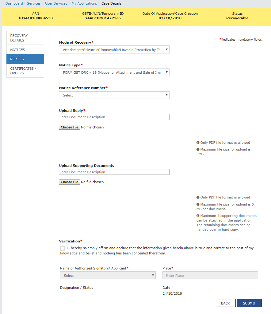 Step 2-Filing reply in Form GST DRC-22