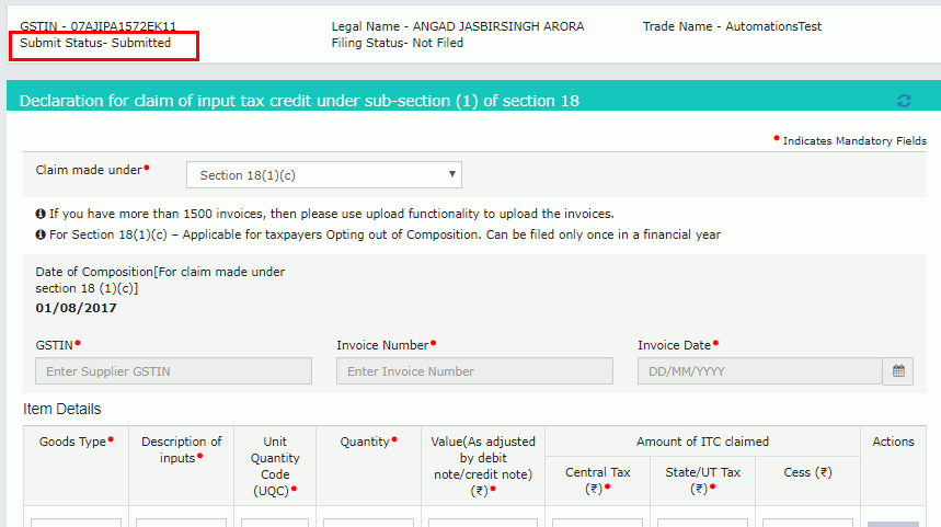 Step 20-GST Form ITC-01