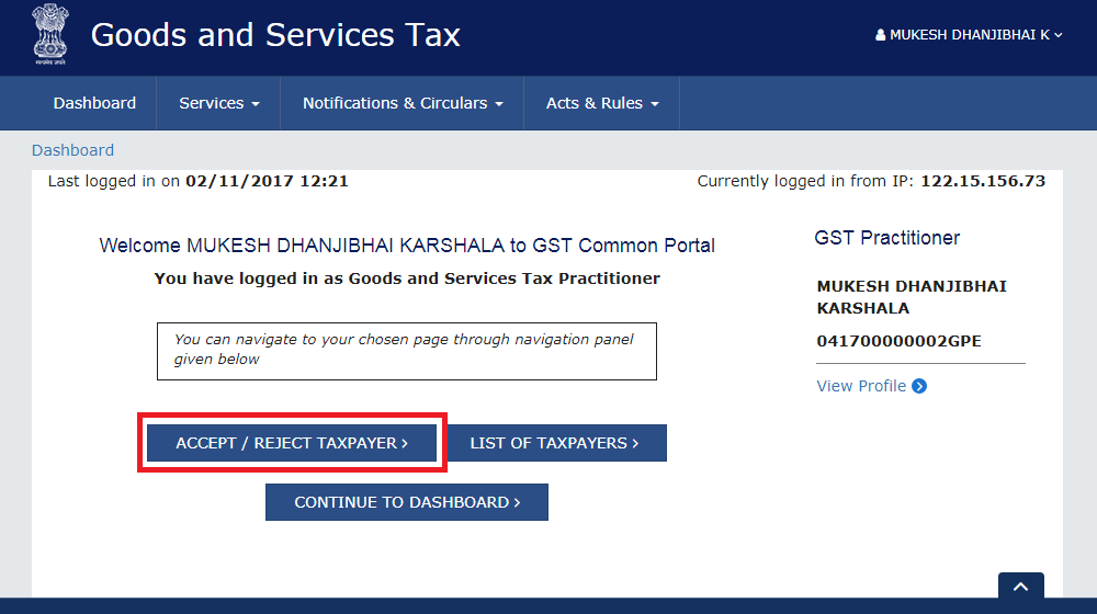Step 3- Accepting or Rejecting Taxpayer