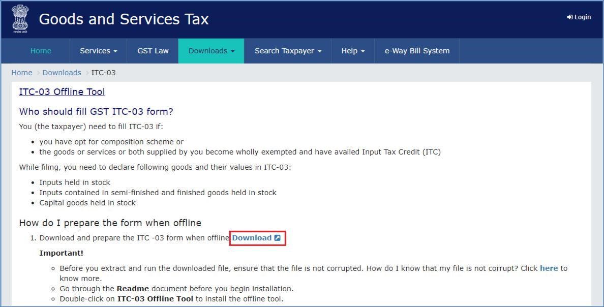 Step 3- Offline Filing of Form GST ITC-03
